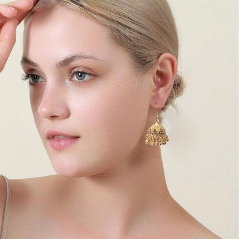 Bohemian CZ Jhumki Bell Beaded Tassel Dangle Drop Earrings for Women Gold Plated Vintage Sparkly Crystal Ethnic Jhumka Chandelier Dangling Statement Hook Traditional Indian Gypsy Fashion Jewelry in Saudi Arabia