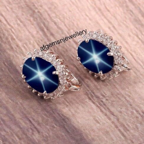Lindy Star Earrings in 925 Sterling Silver Blue Star Sapphire Earrings for Women's in Saudi Arabia