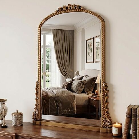 Antok Antique Gold Wall Mirror, 25" x 38" Arched Vintage Mirror, French Baroque Decorative Wall Mirror with Ornate Carved Frame for Bathroom, Entryway, Living Room, Mantel & Hallway in Kuwait