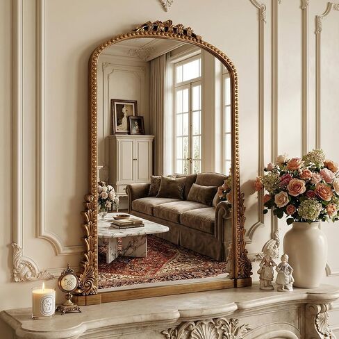 Antok Antique Gold Wall Mirror, 25" x 38" Arched Vintage Mirror, French Baroque Decorative Wall Mirror with Ornate Carved Frame for Bathroom, Entryway, Living Room, Mantel & Hallway in Kuwait