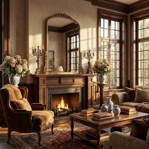 Antok Antique Gold Wall Mirror, 25" x 38" Arched Vintage Mirror, French Baroque Decorative Wall Mirror with Ornate Carved Frame for Bathroom, Entryway, Living Room, Mantel & Hallway in Kuwait