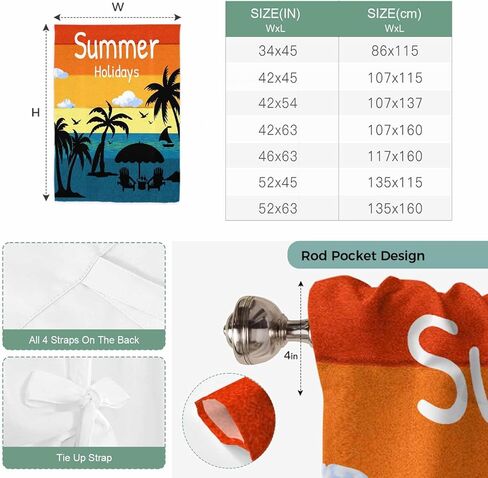 Palm Trees Silhouette Tie Up Curtains for Window, Ocean Orange Omber Sky Thermal Insulated Balloon Shade Adjustable Rod Pocket Curtains Valance Panels for Kitchen Bathroom Café 46'' x 63'' in Saudi Arabia