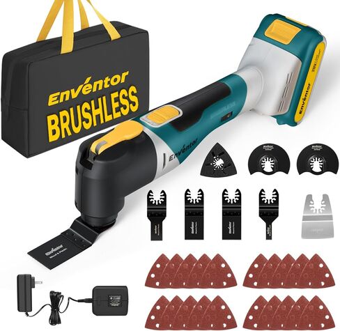 ENVENTOR Brushless Oscillating Multitool, 20V Cordless Oscillating Saw with 28 pcs Accessories, 6 Variable Speeds, 4° Oscillation Angle, Fast Charger Oscillating Tool for Trimming, Sanding, Cutting in Saudi Arabia