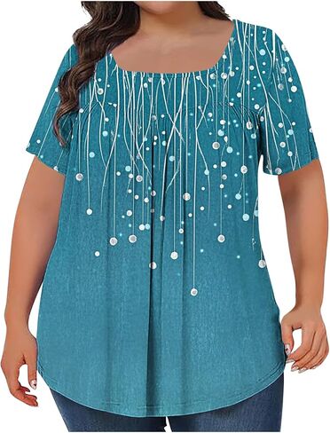 Womens Summer Tops 2025 Trendy Crewneck Tunic Shirts Short Sleeve Blouses Business Casual Cruise Plus Size Clothing in Kuwait