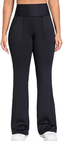 Flare Yoga Pants Women's Tummy Control Bootcut Leggings with Pockets – High Waist Stretch Leggings Black in Saudi Arabia