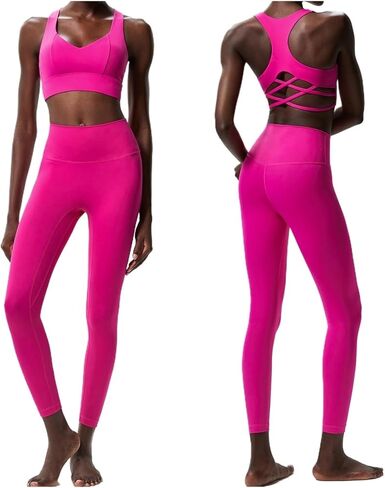 Women Yoga Set Solid Color Buttery Gym Suit Breathable Running Sportswear Female Workout Clothes(White,M) in Kuwait