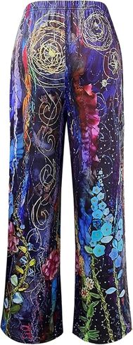 Women's Trendy Mixed Pattern Vintage Print Pants Comfortable Casual Trousers in Saudi Arabia