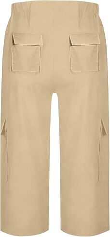 Cargo Capris for Women with Pockets Summer Casual Loose Capri Pants Plus Size High Waisted Work Button Cropped Pant in Saudi Arabia