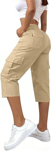 Cargo Capris for Women with Pockets Summer Casual Loose Capri Pants Plus Size High Waisted Work Button Cropped Pant in Saudi Arabia