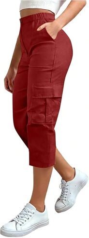 Cargo Capris for Women with Pockets Summer Casual Loose Capri Pants Plus Size High Waisted Work Button Cropped Pant in Saudi Arabia