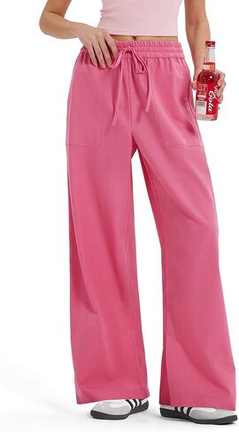 MOOSLOVER Women Linen Drawstring Dress Pants Business Casual Straight Leg Pants Loose Palazzo Pants with Pocket in Kuwait