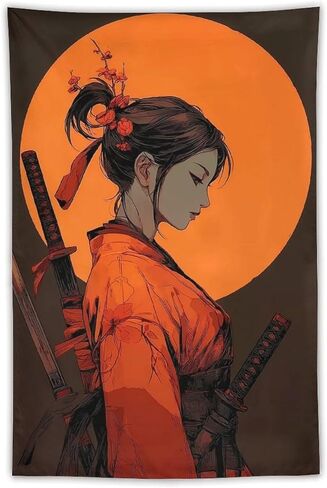 UUKXKUU Amine Samurai Girl Sunset Japanese Classical Tapestry Wall Decor Large Wall Art Backdrop Flag Hanging for Bedroom Living Room Dorm Office 40"×60" in Saudi Arabia