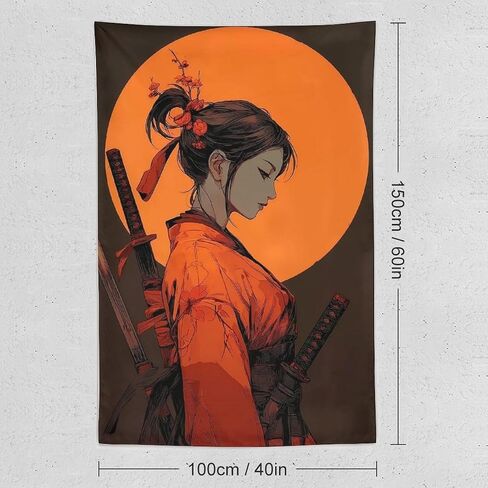 UUKXKUU Amine Samurai Girl Sunset Japanese Classical Tapestry Wall Decor Large Wall Art Backdrop Flag Hanging for Bedroom Living Room Dorm Office 40"×60" in Saudi Arabia