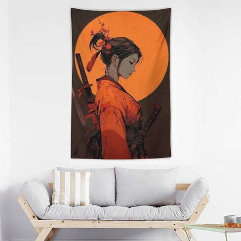 UUKXKUU Amine Samurai Girl Sunset Japanese Classical Tapestry Wall Decor Large Wall Art Backdrop Flag Hanging for Bedroom Living Room Dorm Office 40"×60" in Saudi Arabia