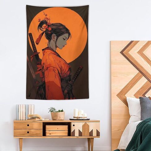 UUKXKUU Amine Samurai Girl Sunset Japanese Classical Tapestry Wall Decor Large Wall Art Backdrop Flag Hanging for Bedroom Living Room Dorm Office 40"×60" in Saudi Arabia