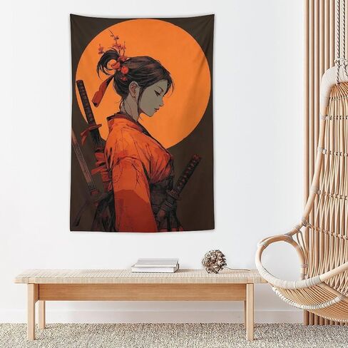 UUKXKUU Amine Samurai Girl Sunset Japanese Classical Tapestry Wall Decor Large Wall Art Backdrop Flag Hanging for Bedroom Living Room Dorm Office 40"×60" in Saudi Arabia