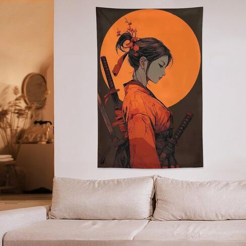 UUKXKUU Amine Samurai Girl Sunset Japanese Classical Tapestry Wall Decor Large Wall Art Backdrop Flag Hanging for Bedroom Living Room Dorm Office 40"×60" in Saudi Arabia