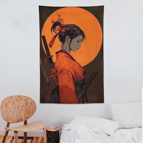 UUKXKUU Amine Samurai Girl Sunset Japanese Classical Tapestry Wall Decor Large Wall Art Backdrop Flag Hanging for Bedroom Living Room Dorm Office 40"×60" in Saudi Arabia
