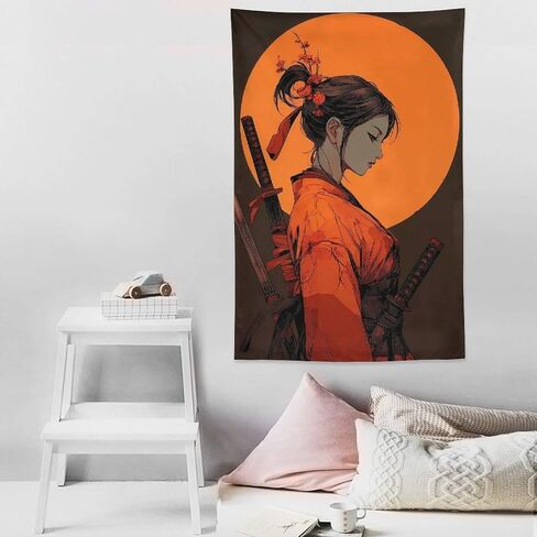 UUKXKUU Amine Samurai Girl Sunset Japanese Classical Tapestry Wall Decor Large Wall Art Backdrop Flag Hanging for Bedroom Living Room Dorm Office 40"×60" in Saudi Arabia