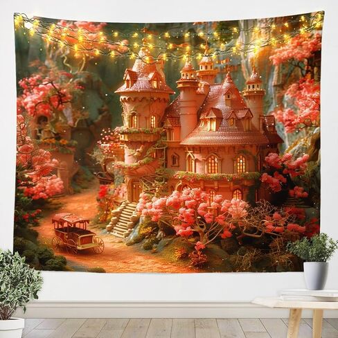 Erosebridal Purple Dreamy Castle Xlarge 70X92 Tapestry For Girls,Princess Castle Kids Tapestries Pink Cherry Blossom Tapestry Wall Hanging Aesthetic Romantic Princess Wall Tapestry in Saudi Arabia