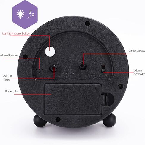 Lafocuse Metal Large 3D Numerals Easy to Read Analog Alarm Clock for Heavy Sleepers with Night Light and Snooze Function, Silent Black Bedside Clock for Bedroom Desk Shelf Table, 4 Inch in Saudi Arabia