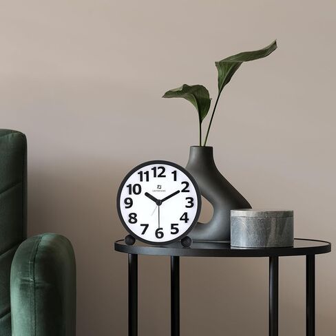 Lafocuse Metal Large 3D Numerals Easy to Read Analog Alarm Clock for Heavy Sleepers with Night Light and Snooze Function, Silent Black Bedside Clock for Bedroom Desk Shelf Table, 4 Inch in Saudi Arabia