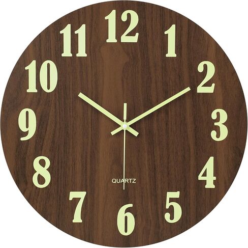jomparis 16 Inch Wooden Wall Clock Glow in The Dark Farmhouse Decor Clock for Living Room in Kuwait