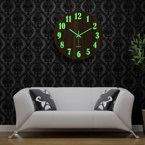 jomparis 16 Inch Wooden Wall Clock Glow in The Dark Farmhouse Decor Clock for Living Room in Kuwait