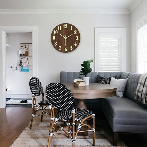 jomparis 16 Inch Wooden Wall Clock Glow in The Dark Farmhouse Decor Clock for Living Room in Kuwait