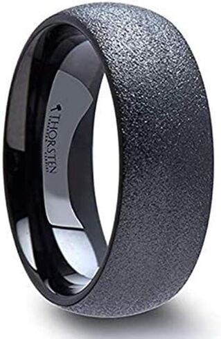 Obsidian Domed Black Tungsten Carbide Ring with Sandblasted Crystalline Finish by Thorsten Jewelry - 8mm in Kuwait