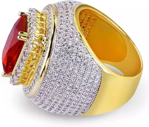 Htayekog 18K الذهب العنقودية مختبر مقلد الماس الفرقة Micropave رجالي بلينغ خاتم الأزياء مطلية بالذهب روبي تشيكوسلوفاكيا الماس الدائري (9) in Kuwait