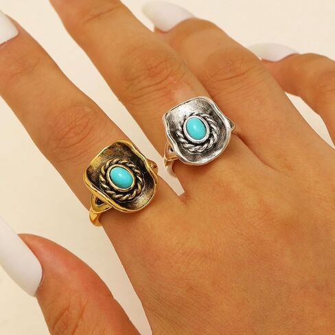 Western Turquoise Ring for Women Men Cowboy Hat Ring Country Cowgirl Rings for Women Western Jewelry Accessories in Saudi Arabia