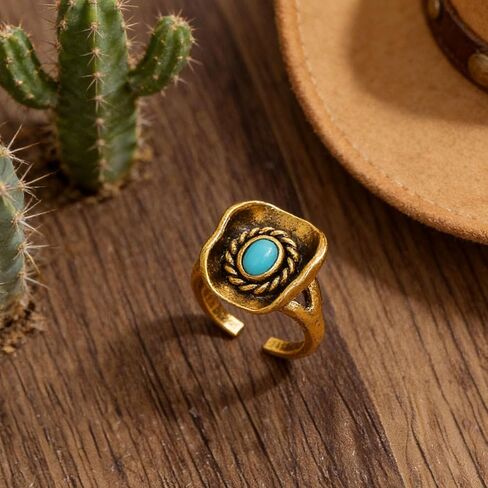 Western Turquoise Ring for Women Men Cowboy Hat Ring Country Cowgirl Rings for Women Western Jewelry Accessories in Saudi Arabia