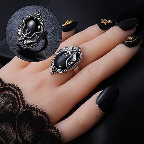 Jewelry Festival Gift Halloween Black Bat Ring Gothic Witch Ring Bat Cameo Ring in Saudi Arabia
