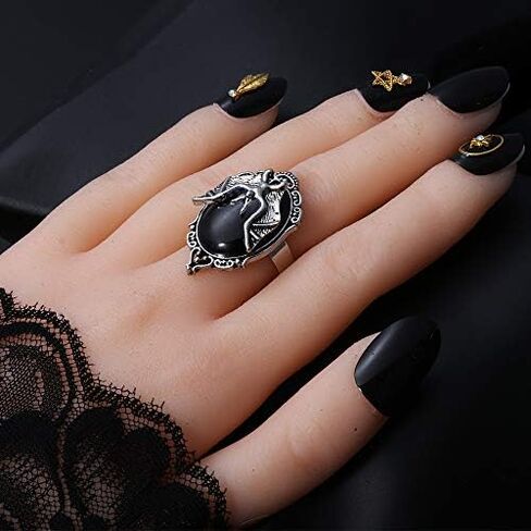 Jewelry Festival Gift Halloween Black Bat Ring Gothic Witch Ring Bat Cameo Ring in Saudi Arabia