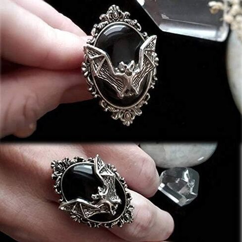 Jewelry Festival Gift Halloween Black Bat Ring Gothic Witch Ring Bat Cameo Ring in Saudi Arabia