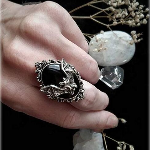 Jewelry Festival Gift Halloween Black Bat Ring Gothic Witch Ring Bat Cameo Ring in Saudi Arabia