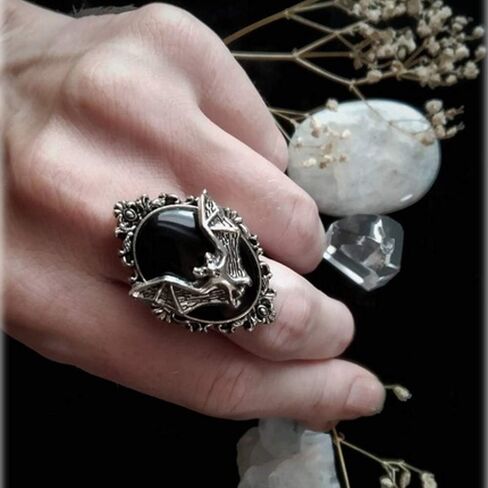 Jewelry Festival Gift Halloween Black Bat Ring Gothic Witch Ring Bat Cameo Ring in Saudi Arabia