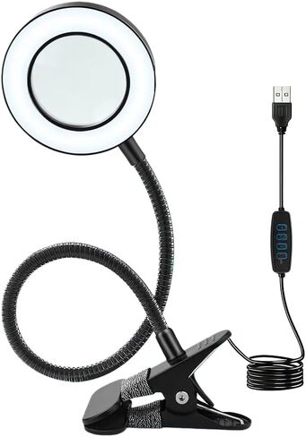Magnifying Glass Desk Lamp with Clamp, 12 Brightness Levels, 3 Color Modes Clamp Light for Reading, Crafting, Painting, Close Work (Silvery) in Saudi Arabia