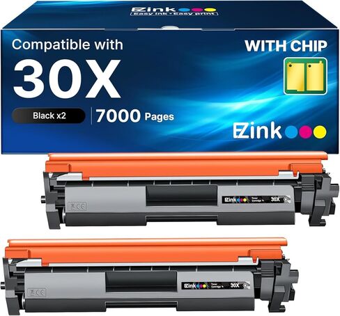 استبدال خرطوشة الحبر E-Z Ink 30X لخرطوشة الحبر الأسود 30X CF230A CF230X المتوافقة مع طابعة سلسلة M227fdw M203dw M227fdn M203dn M227sdn M203d M227 M203 (أسود، عبوتان) in Kuwait