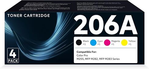 خراطيش حبر 206A بديلة متوافقة لطابعة HP Color Pro MFP M283fdw M283cdw M283fdn M282nw Pro M255dw | W2110A W2111A W2112A W2113A 4 عبوات in Kuwait