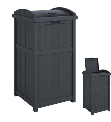 Suncast 30-Gallon Durable Hideaway Trash Waste Bin Container for Outdoor with Solid Bottom Panel and Latching Lid, Cyberspace (3 Pack) in Saudi Arabia