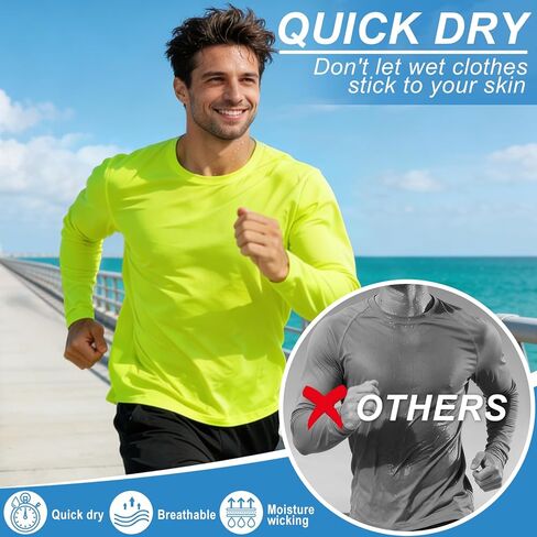 واقي من الطفح الجلدي بأكمام طويلة للرجال: تي شيرت Dri Fit للحماية من أشعة الشمس بعامل حماية من أشعة الشمس 50+ من الأشعة فوق البنفسجية وممتص للرطوبة للتمرين in Kuwait