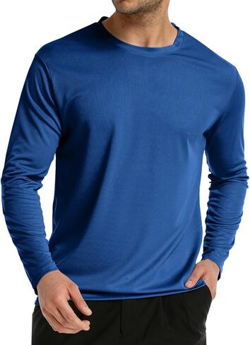 واقي من الطفح الجلدي بأكمام طويلة للرجال: تي شيرت Dri Fit للحماية من أشعة الشمس بعامل حماية من أشعة الشمس 50+ من الأشعة فوق البنفسجية وممتص للرطوبة للتمرين in Kuwait