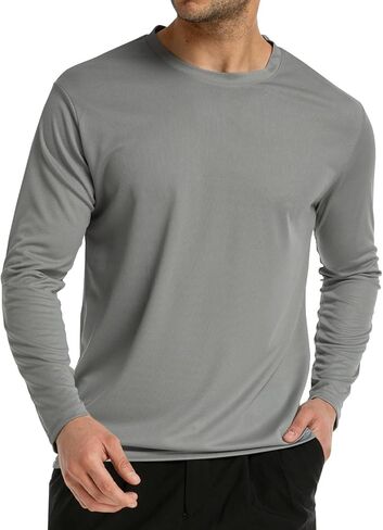 واقي من الطفح الجلدي بأكمام طويلة للرجال: تي شيرت Dri Fit للحماية من أشعة الشمس بعامل حماية من أشعة الشمس 50+ من الأشعة فوق البنفسجية وممتص للرطوبة للتمرين in Kuwait