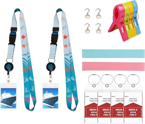 Cruise Essentials 2026, Cruise Must Haves Kits Including Cruise Lanyards for Ship Cards, Luggage Tags, Magnetic Hooks, Towel Clips and Chair Bands in Saudi Arabia