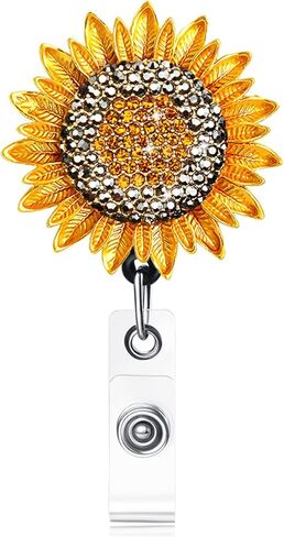 حامل شارة ذهبي بلينغ عباد الشمس قابل للسحب مع مشبك حزام، ومشبك بكرة شارة الهوية على حاملات البطاقات in Kuwait