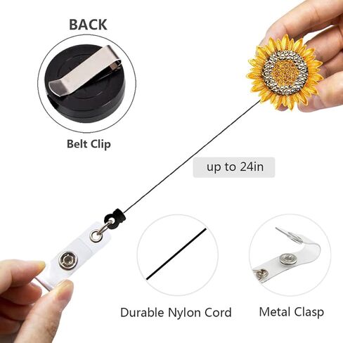 حامل شارة ذهبي بلينغ عباد الشمس قابل للسحب مع مشبك حزام، ومشبك بكرة شارة الهوية على حاملات البطاقات in Kuwait