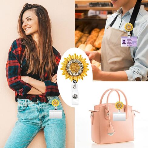 حامل شارة ذهبي بلينغ عباد الشمس قابل للسحب مع مشبك حزام، ومشبك بكرة شارة الهوية على حاملات البطاقات in Kuwait