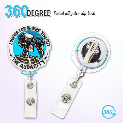 Funny Skeleton Badge Reel – “Looking for Where You Got The Audacity" Retractable ID Holder for Nurse RN CNA LPN LVN Doctor Student, Humorous Nursing Badge Clip, X-Ray Tech Badge Buddy in Saudi Arabia